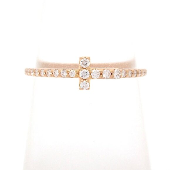 Auth TIFFANY & Co. Tiffany T Diamond Wire Band Ring - 18K Rose Gold Diamond Ring - Picture 1 of 6